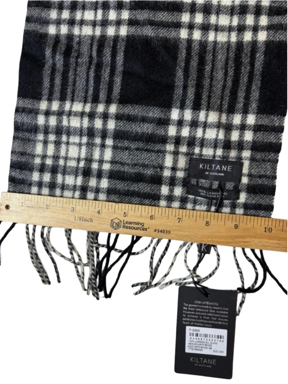 Kiltane of Scotland NWT 100% Lambswool Black White Tartan Plaid Scarf